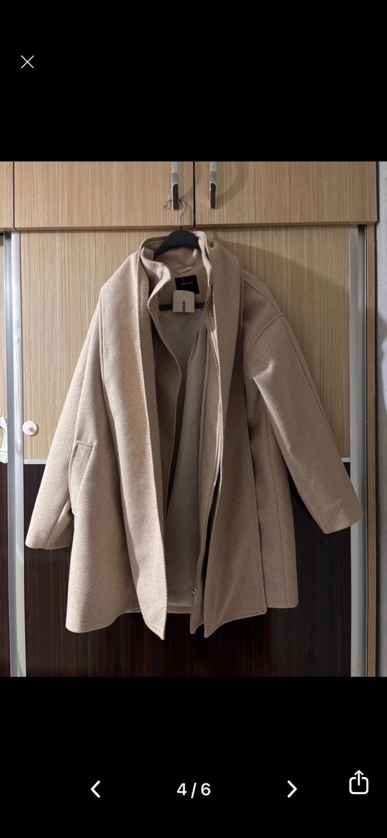 Bej Oversize Yün Kaban — görsel 4/10
