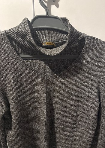 Gri Triko Boğazlı Kadın Kazak - Görsel 3