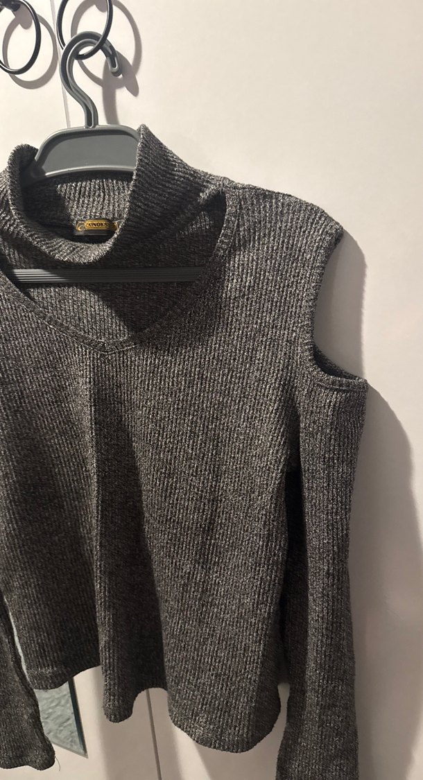 Gri Triko Boğazlı Kadın Kazak - Görsel 2