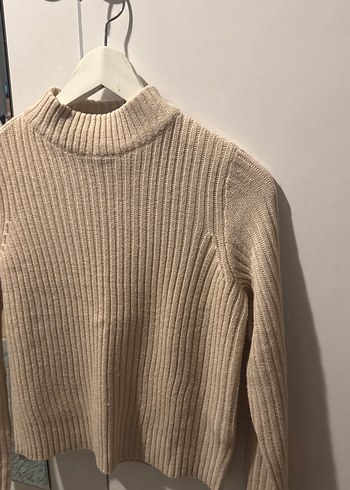 Bej Yüksek Yakalı Kadın Triko Kazak HM - Görsel 2