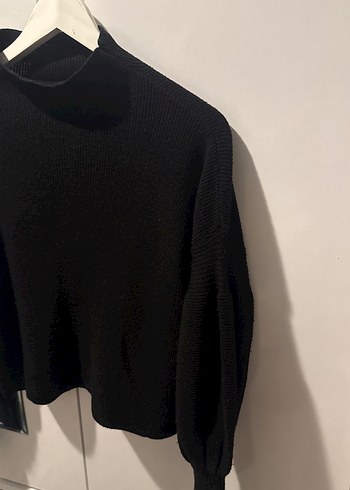 Siyah Yüksek Yakalı Örgü Kadın Kazak - Görsel 2