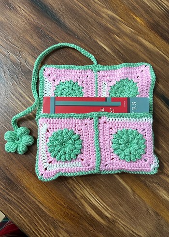 Pembe Yeşil Örgü Bohem kitap kılıfı - Görsel 2