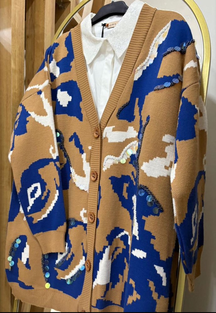 Kayra Mavi Batik Desenli hırka - Görsel 2