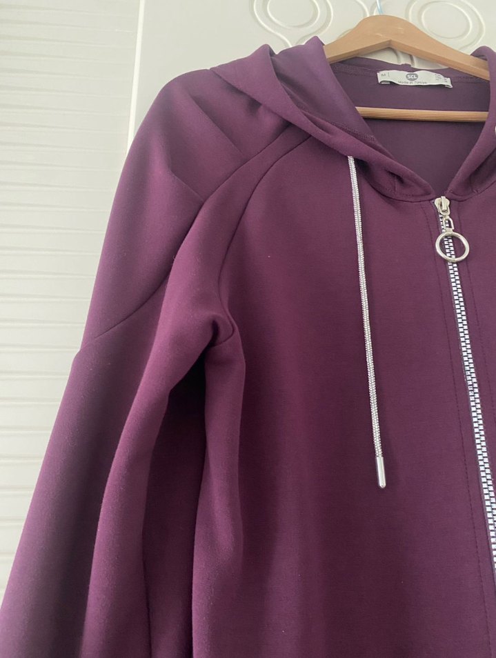 Seçil markaKadın Mor Kapüşonlu Fermuarlı Sweatshirt - Görsel 3