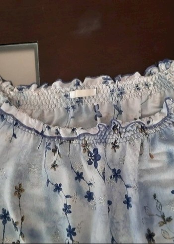 Gri Mavi Nakışlı Bohem Kısa Bluz - Görsel 2