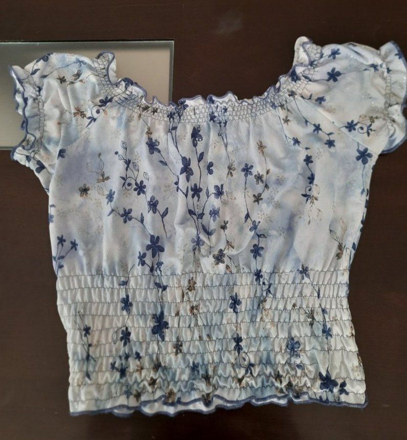 Gri Mavi Nakışlı Bohem Kısa Bluz - Görsel 3