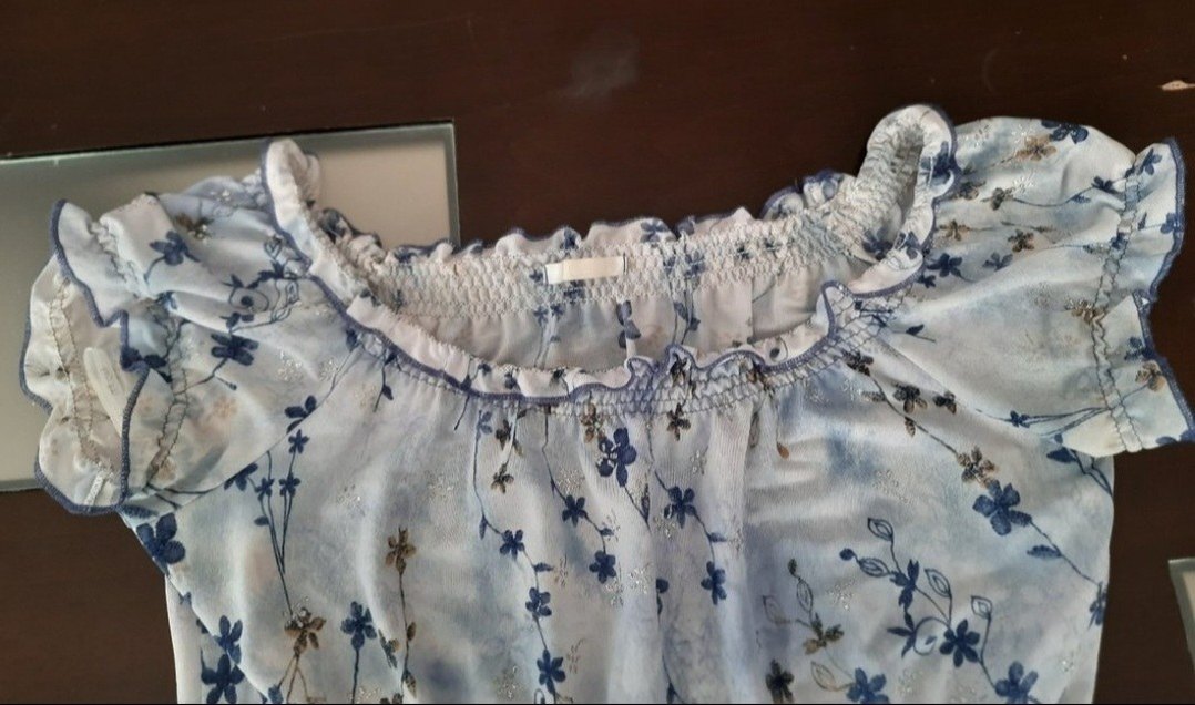 Gri Mavi Nakışlı Bohem Kısa Bluz - Görsel 2