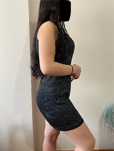 s Beden siyah Renk Mango simli elbise , halter yaka