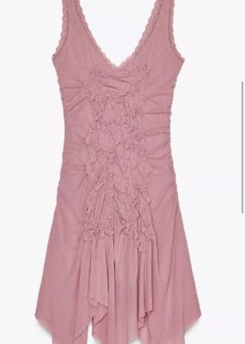Zara Zara V Yaka Kolsuz Mini Örme Elbise