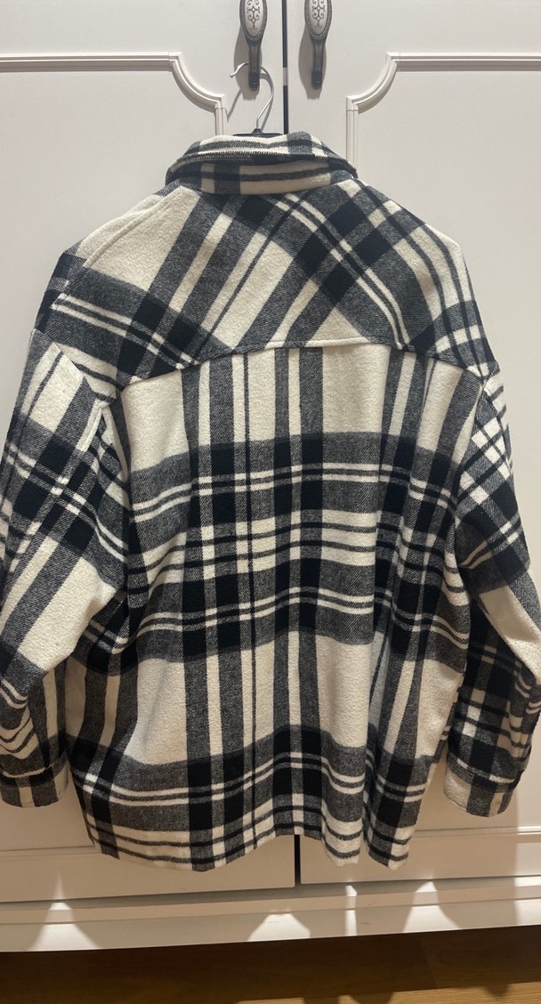 Kadın Gri Ekose Düğmeli Midi Ceket - Görsel 3