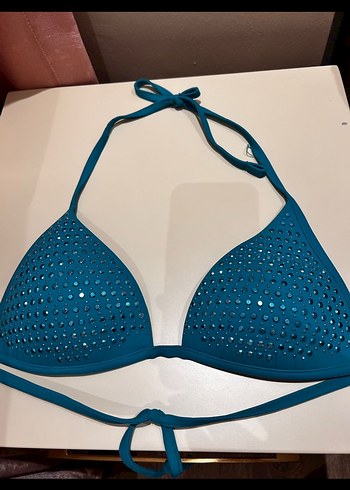 Calzediona Turkuaz Parlak Payetli İpli Bikini Üstü