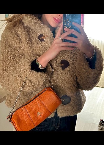 Kahverengi Tüylü Midi Kadın Mont - Görsel 2