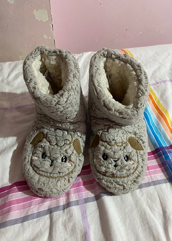 LCW STEPS Gri Nakışlı Peluş Kadın Ev Botu - Görsel 2