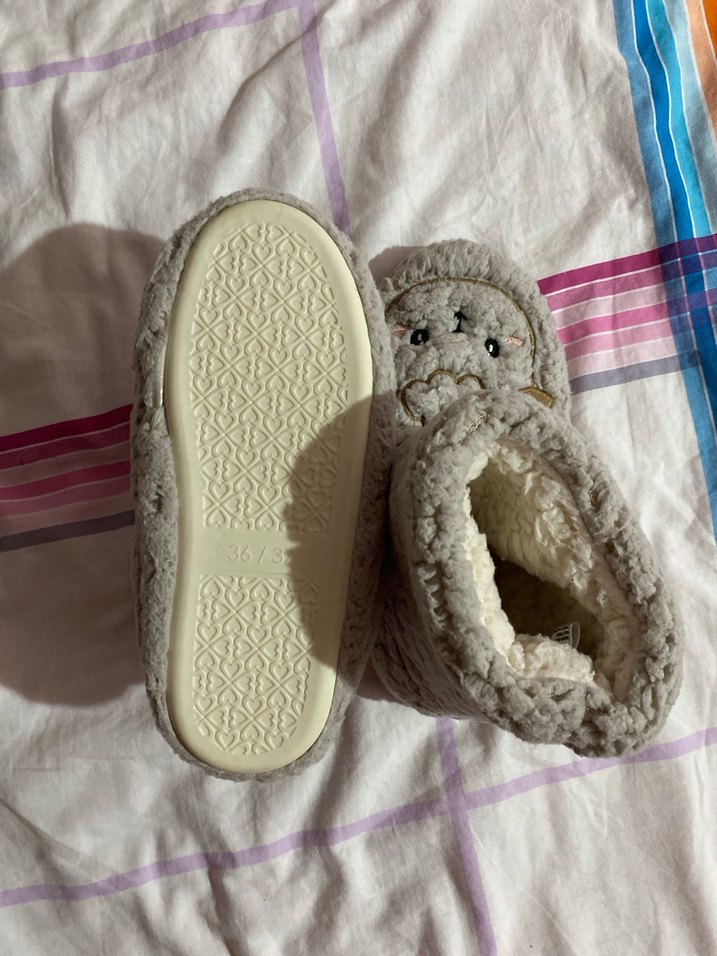 LCW STEPS Gri Nakışlı Peluş Kadın Ev Botu - Görsel 3