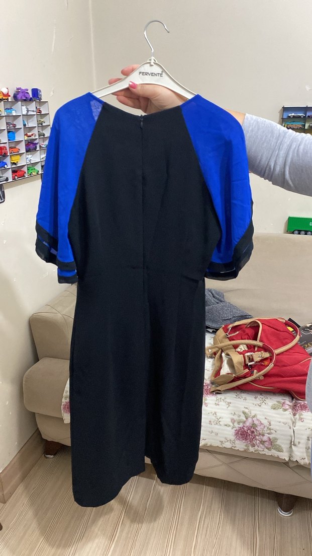 Mavi Drapeli Midi Kadın Abiye Elbise - Görsel 3