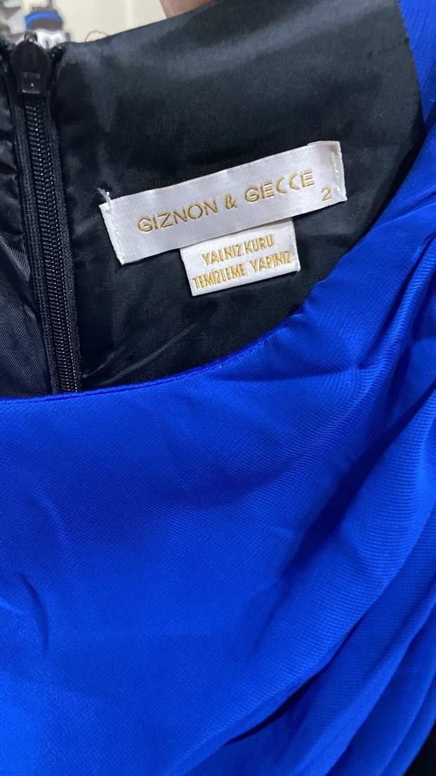 Mavi Drapeli Midi Kadın Abiye Elbise - Görsel 2