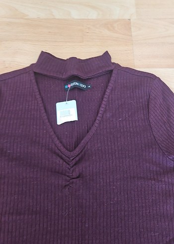 Bordo V Yaka Kadın Triko