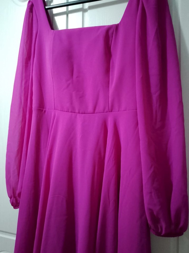 Uzun Kollu Mor Kadın Elbise - Görsel 3