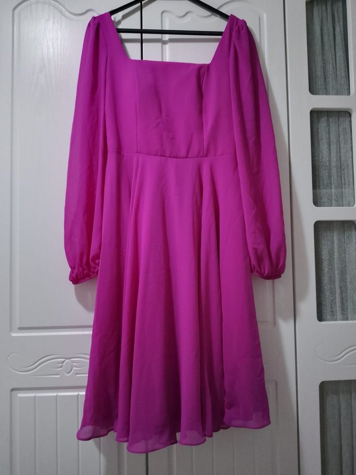 Uzun Kollu Mor Kadın Elbise - Görsel 2