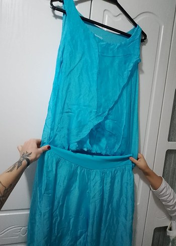 Mavi Uzun Keten Salaş Etek - Görsel 2