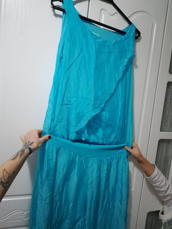 Mavi Uzun Keten Salaş Etek - Görsel 2