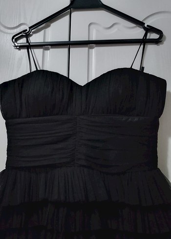 Siyah Kat Kat Fırfırlı Midi Abiye Elbise - Görsel 4