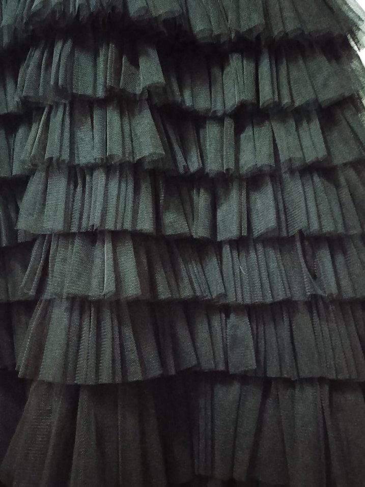 Siyah Kat Kat Fırfırlı Midi Abiye Elbise - Görsel 3