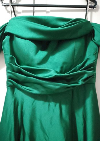 Drapeli Straplez Uzun Yeşil Abiye Elbise - Görsel 2