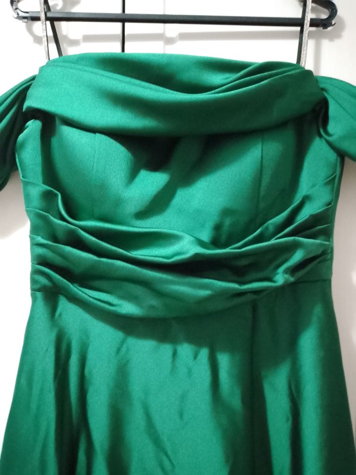 Drapeli Straplez Uzun Yeşil Abiye Elbise - Görsel 2