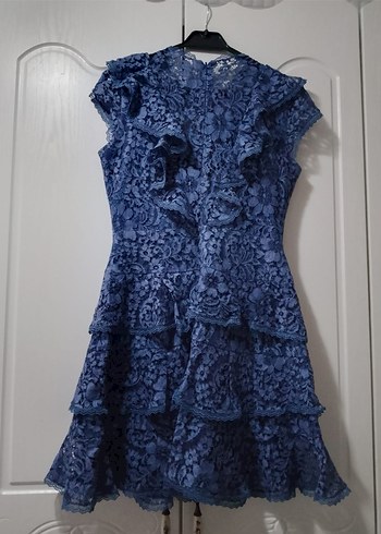 Lacivert Dantelli Kısa Kolsuz Mini Elbise - Görsel 2