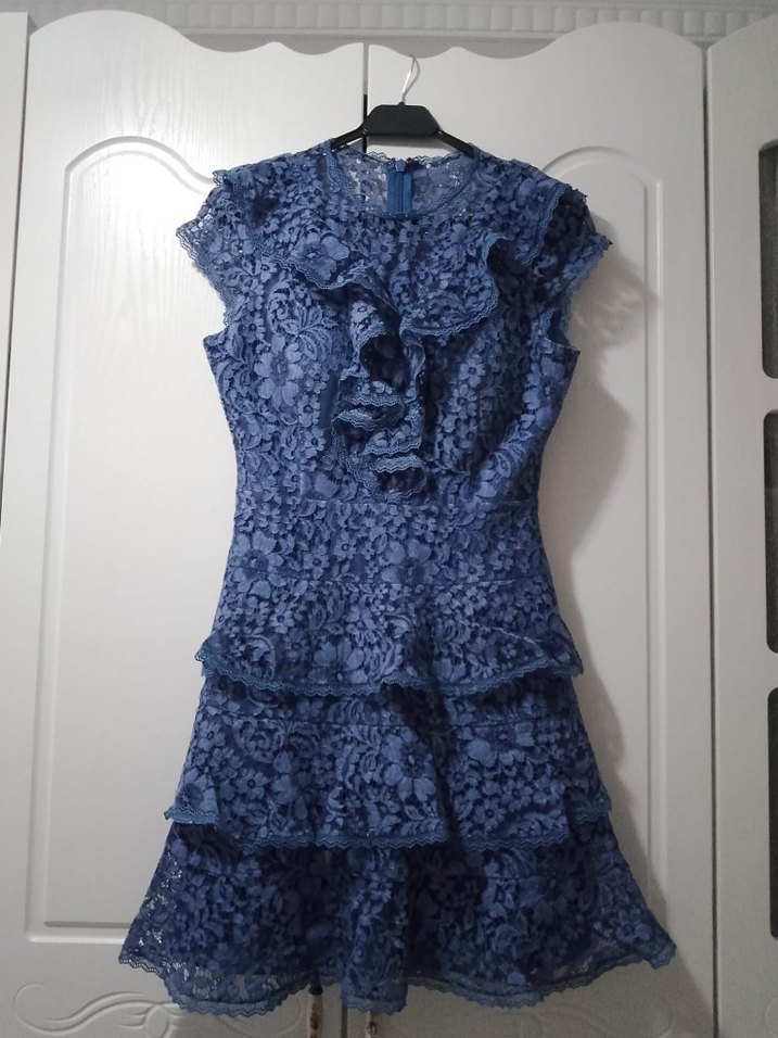 Lacivert Dantelli Kısa Kolsuz Mini Elbise - Görsel 3