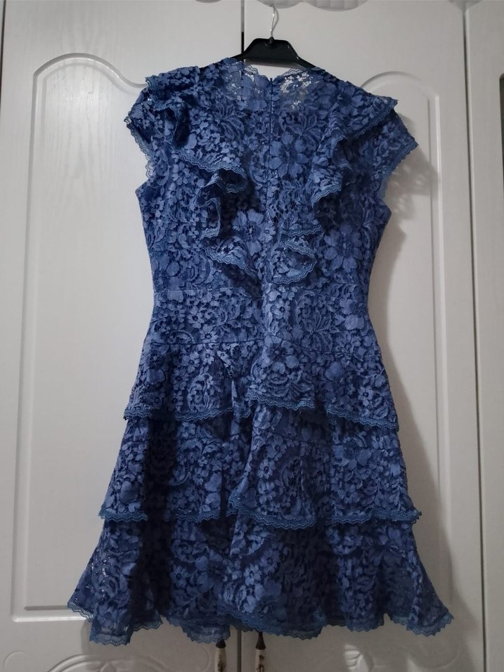 Lacivert Dantelli Kısa Kolsuz Mini Elbise - Görsel 2