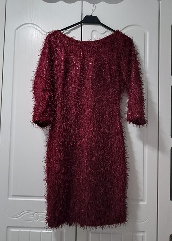 Bordo Triko Uzun Kollu Midi Elbise - Görsel 2