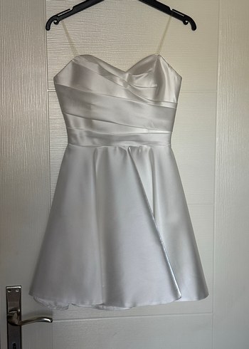 Beyaz Straplez Mini Elbise - Görsel 3