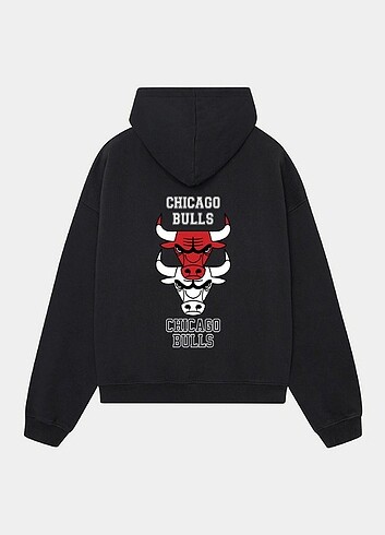Unisex Chicago Bulls Baskılı Oversize Siyah Sweatshirt 