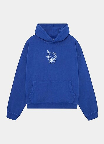 Unisex Hello Kitty Baskılı Oversize Lacivert Sweatshirt