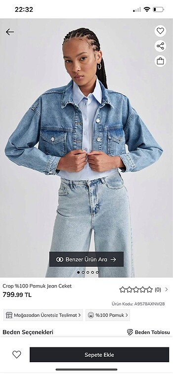 Crop 0 Pamuk Jean Ceket