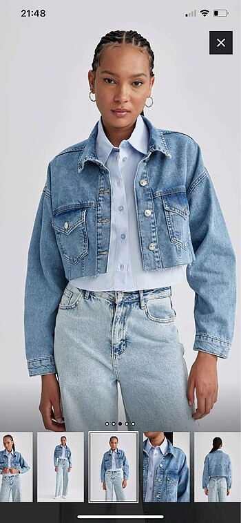 m Beden mavi Renk Crop 0 Pamuk Jean Ceket