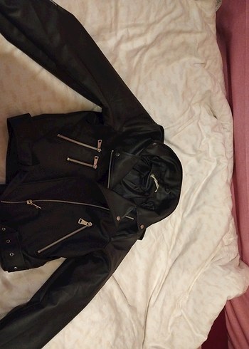 Kadın Siyah Deri Biker Ceket