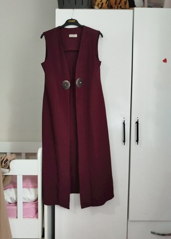 Bordo Süet Düğmeli Uzun Kadın Yelek - Görsel 5
