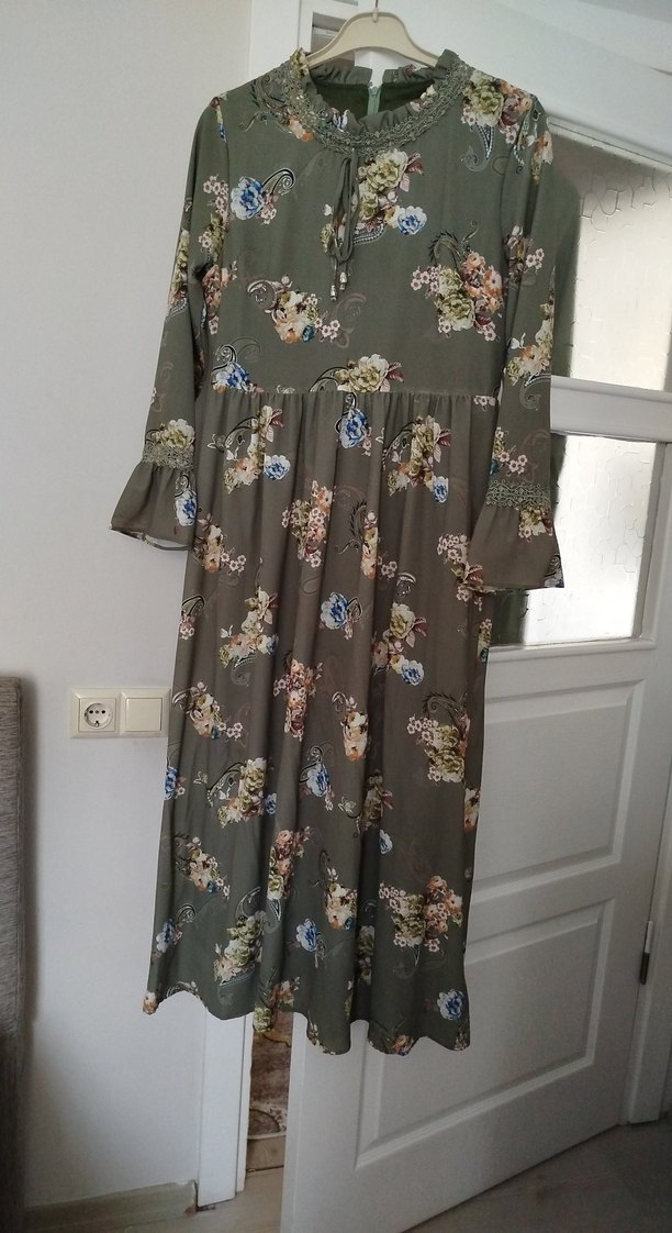 Bohem V Yaka Desenli Uzun Elbise - Görsel 2