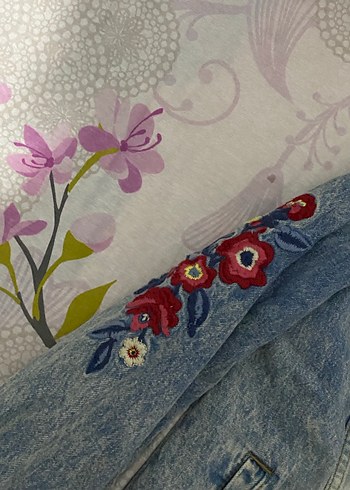 Nakışlı Mavi Kadın Denim Ceket - Görsel 3