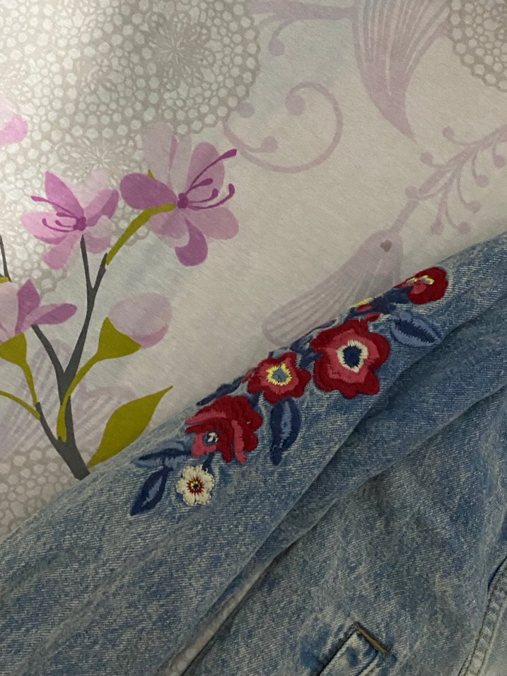 Nakışlı Mavi Kadın Denim Ceket - Görsel 3