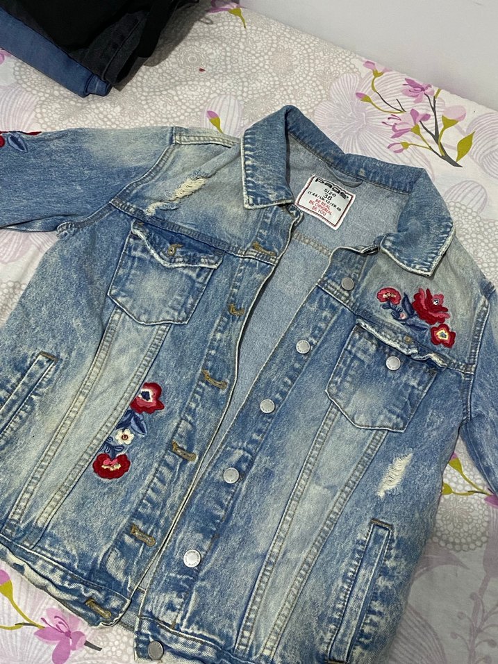 Nakışlı Mavi Kadın Denim Ceket - Görsel 2