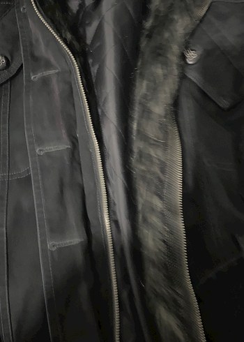 Kürk Detaylı Siyah Denim Kadın Ceket - Görsel 7