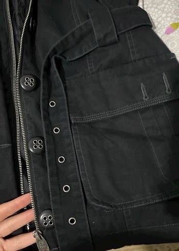Kürk Detaylı Siyah Denim Kadın Ceket - Görsel 6