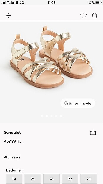 H&M kız çocuk sandalet 28 numara