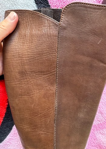 Kahverengi Deri Kadın Diz Boyu Çizme - Görsel 4