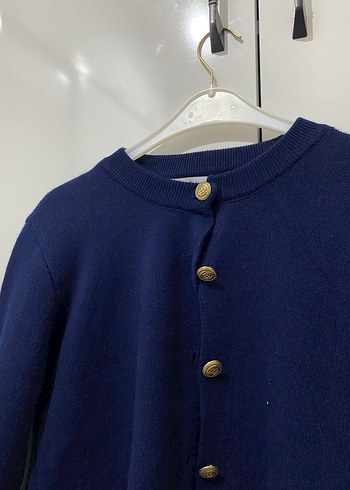 Düğmeli Mavi Kadın Yün Hırka - Görsel 2