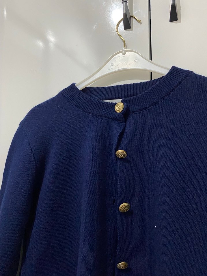 Düğmeli Mavi Kadın Yün Hırka - Görsel 2